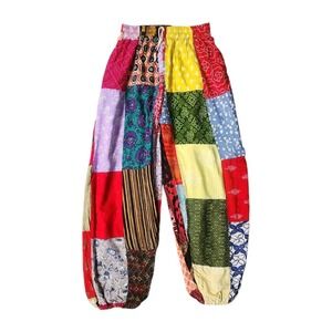 Hippie Henna Patchwork Pants Jogger Pant Colorful Elastic Waist Casual Women's